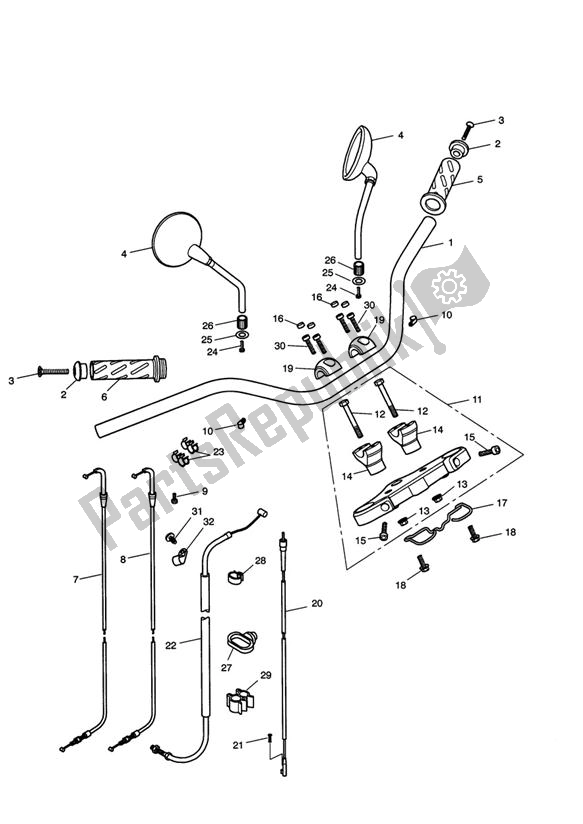 All parts for the Handlebars, Top Yoke, Cables & Mirrors of the Triumph America Carburettor 790 2002 - 2007